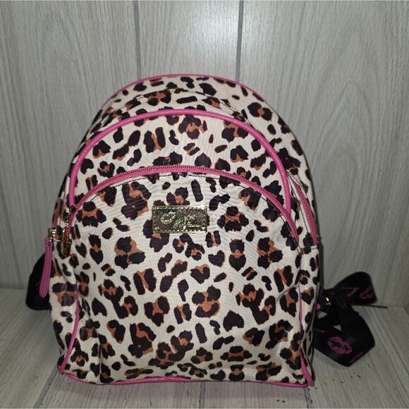 Betsey Johnson Handbags - Betsy Johnson Pink Trim Leopard Print Backpack Purse Bag 11x9 4 Pockets Feminine